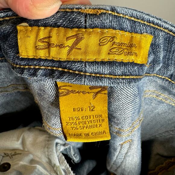 7 For All Mankind Jeans Women's 12 Blue Medium Wash Straight Distressed - Picture 7 of 9